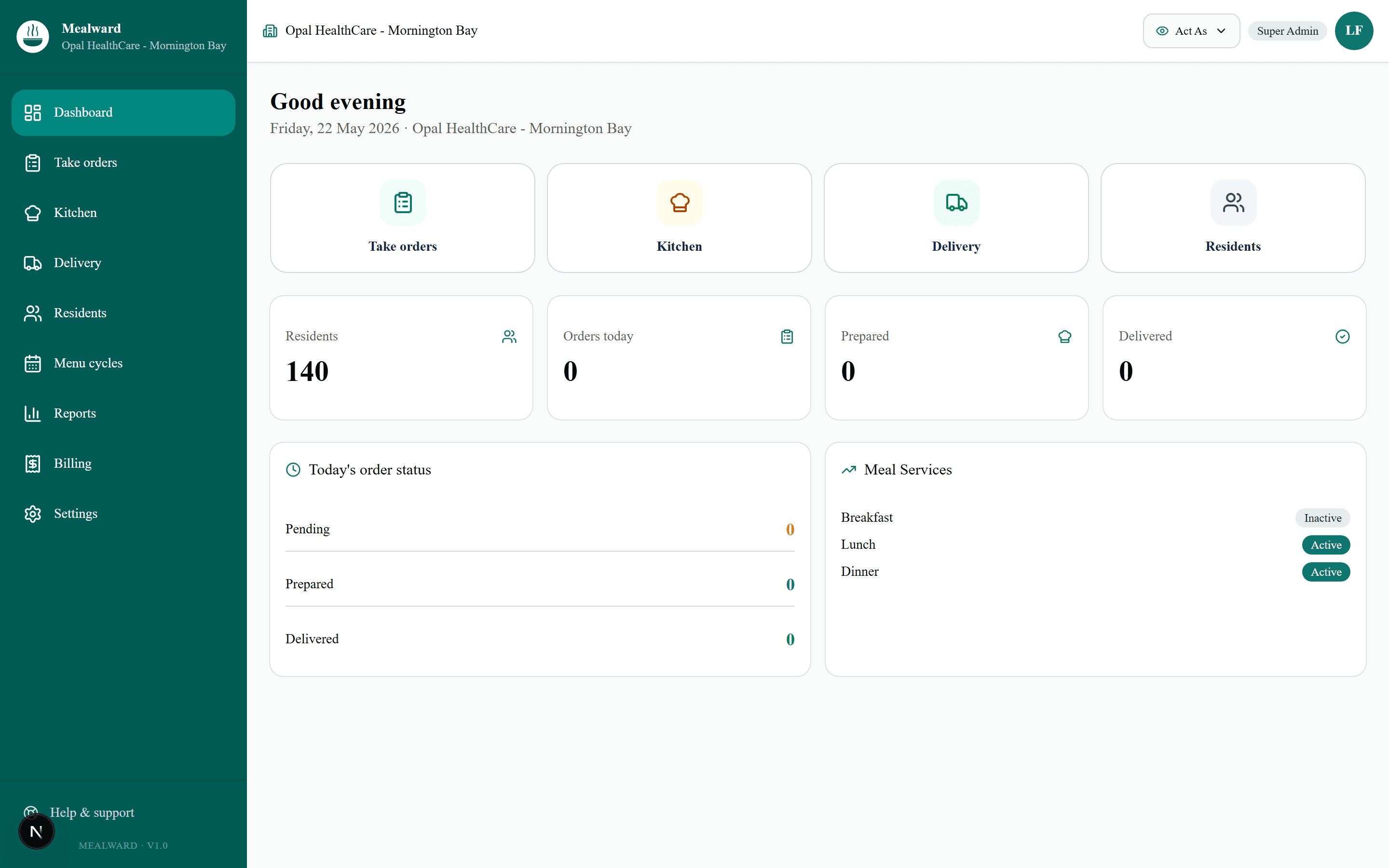 Mealward dashboard